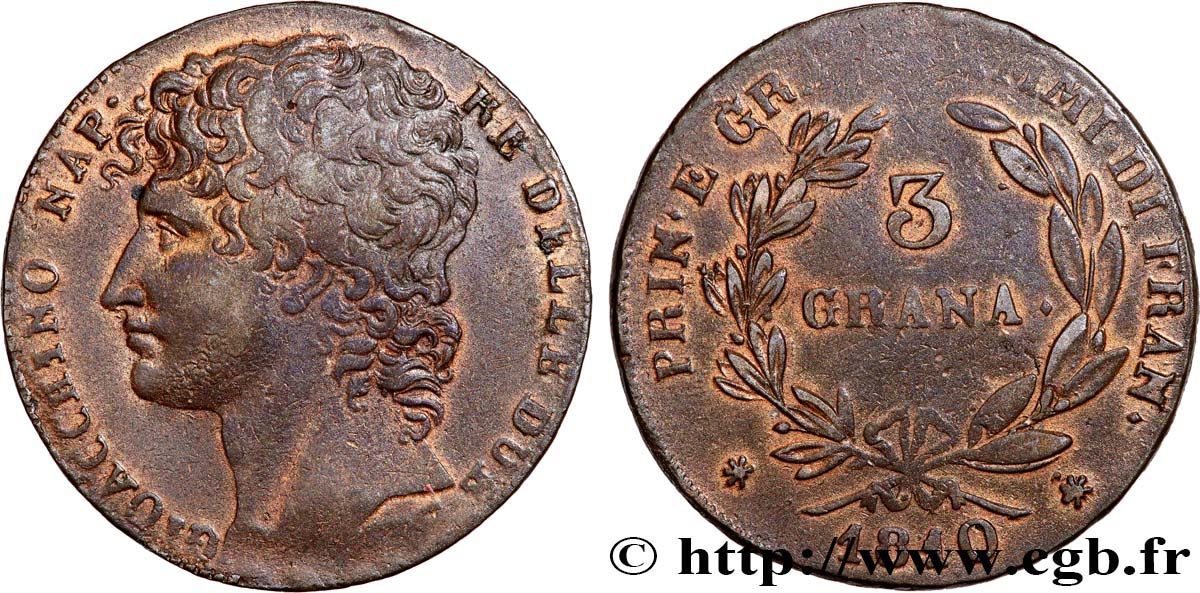 ITALIE - ROYAUME DES DEUX-SICILES 3 Grana Joachim Murat 1810  TTB+ 