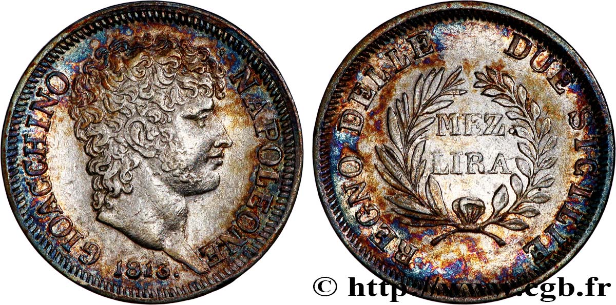 ITALY - KINGDOM OF NAPLES - JOACHIM MURAT 1/2 Lira 1813 Naples AU 
