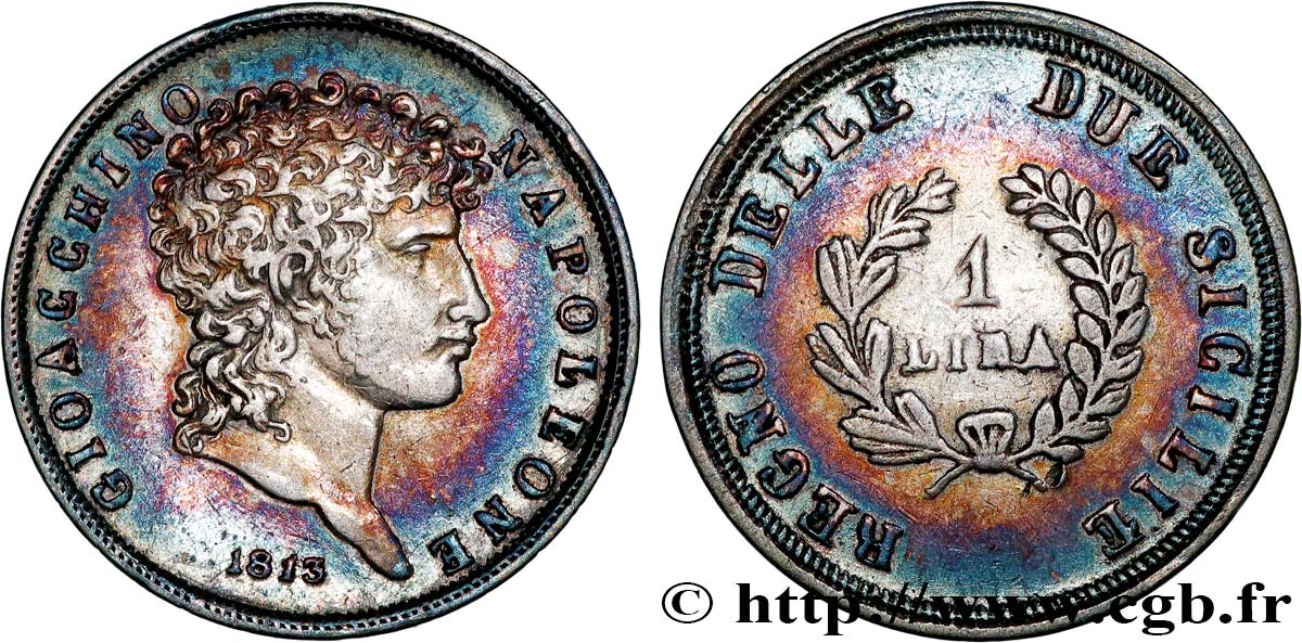 ITALY - KINGDOM OF NAPLES - JOACHIM MURAT 1 Lira 1813 Naples AU 