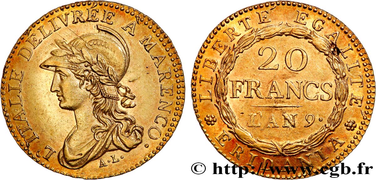 ITALY - SUBALPINE GAUL 20 francs Marengo 1801 Turin AU 