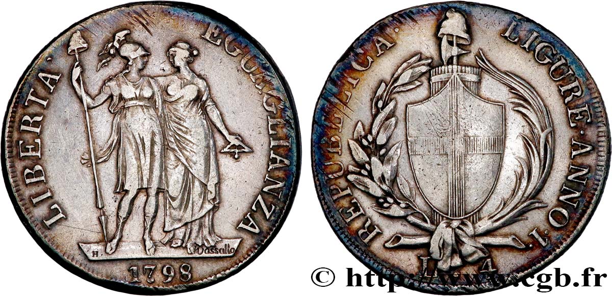 ITALY - LIGURIAN REPUBLIC 4 lires 1798 Gênes XF 