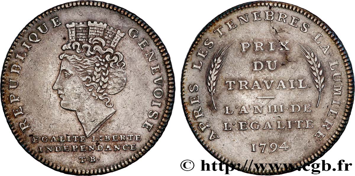 SUISSE - RÉPUBLIQUE DE GENÈVE 1 Genevoise (10 Décimes) 1794  TTB+ 