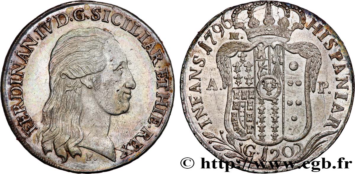 ITALIE - ROYAUME DE NAPLES - FERDINAND IV 120 Grana  1796  SUP 