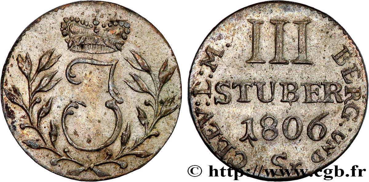 GERMANIA - BERGA 3 Stuber monogramme de Joachim Murat Duc de Berg 1806 Düsseldorf SPL 