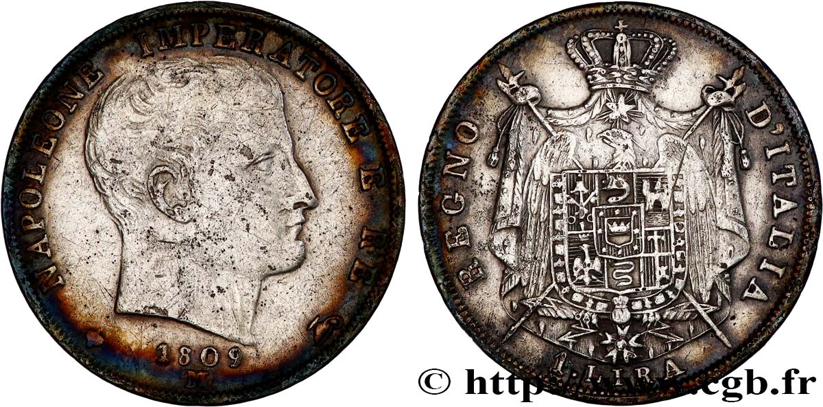 ITALY - KINGDOM OF ITALY - NAPOLEON I 1 Lira 1809 Milan XF 