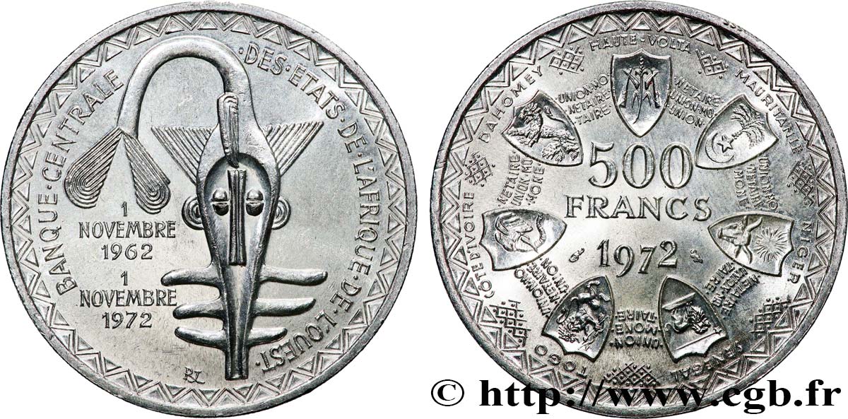 ÉTATS DE L AFRIQUE DE L OUEST (BCEAO) 500 Francs BCEAO 1972 Paris SPL 