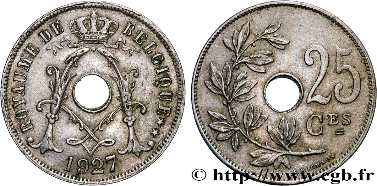 BELGIQUE 25 Centimes Albert Ier 1927  TTB 