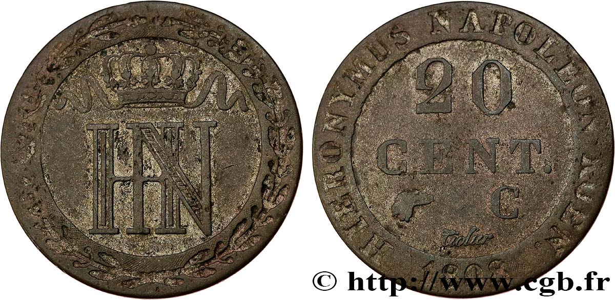 GERMANY - KINGDOM OF WESTPHALIA 20 Centimes 1808 Cassel VF 