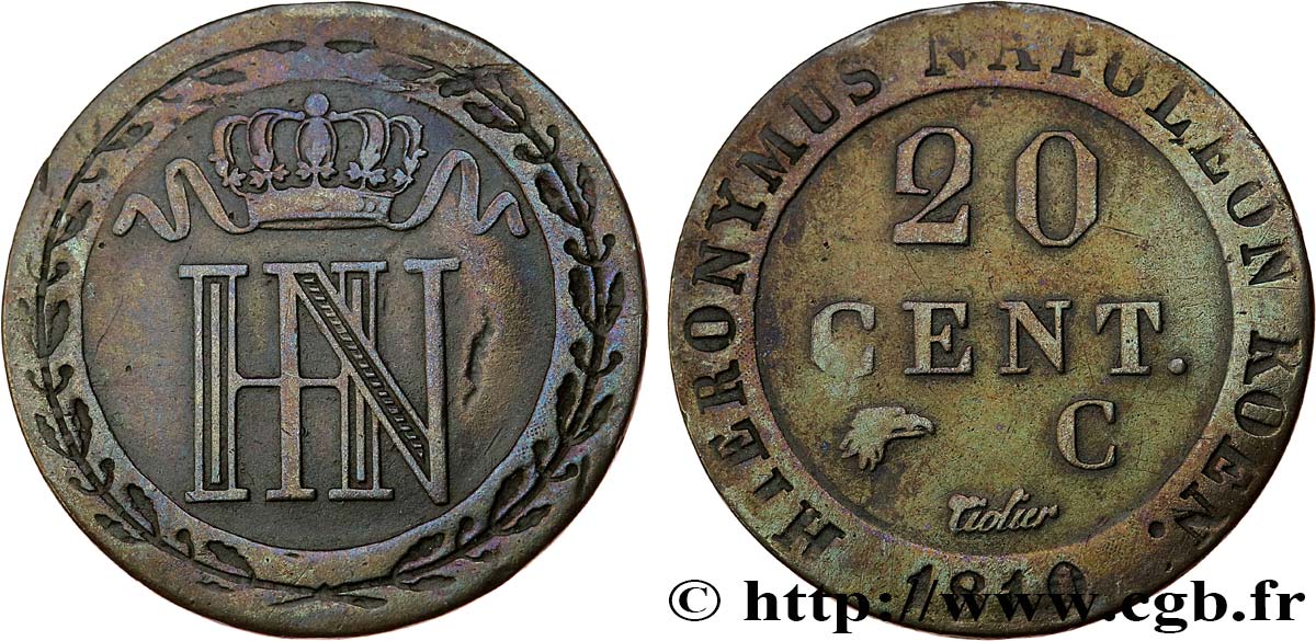 GERMANY - KINGDOM OF WESTPHALIA 20 Cent 1810 Cassel XF 
