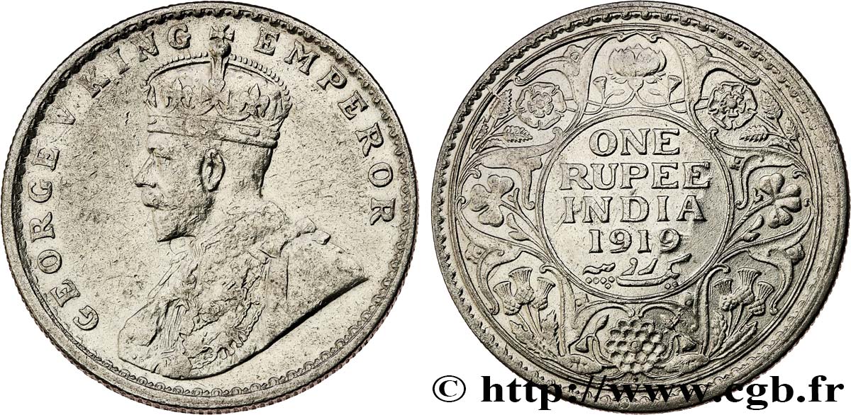 INDES BRITANNIQUES 1 Roupie Georges V 1919 Bombay TTB 