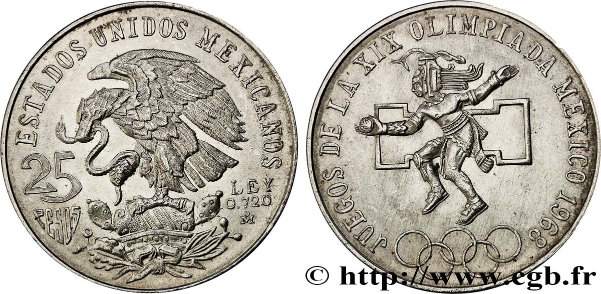 MEXICO 25 Pesos Jeux Olympiques de Mexico 1968 Mexico AU 