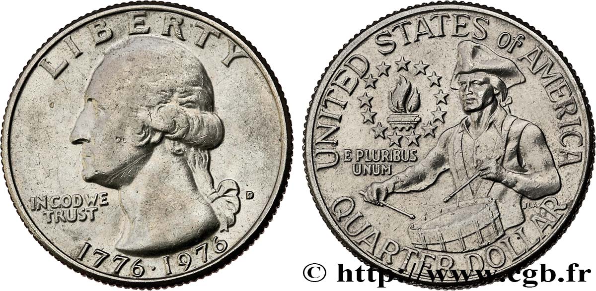 UNITED STATES OF AMERICA 1/4 Dollar Washington / tambour 1976 Denver AU 