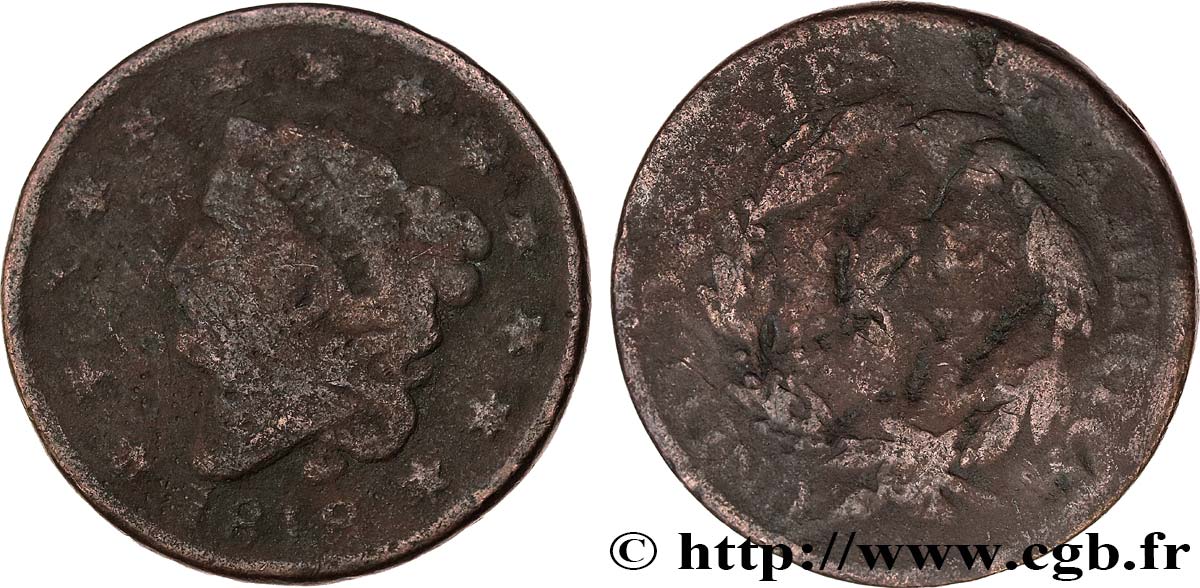 UNITED STATES OF AMERICA 1 Cent “Matron Head” variété à 13 étoiles 1818 Philadelphie VG 