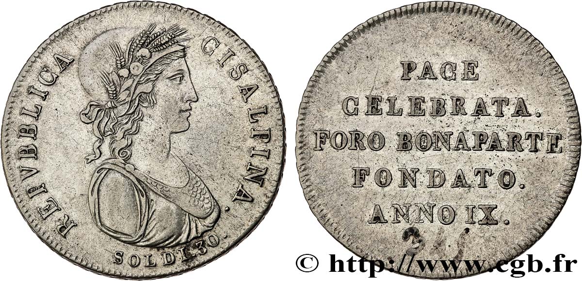 ITALY - CISALPINE REPUBLIC 30 soldi an IX (1801) Milan XF 