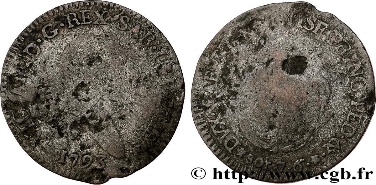 ITALY - KINGDOM OF SARDINIA 7,6 Soldi Victor Amédée III 1793 Turin VG 