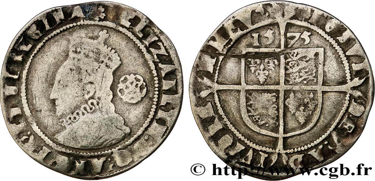 ANGLETERRE - ROYAUME D ANGLETERRE - ÉLISABETH Ire Six pence (3e et 4e émissions) 1575 Londres TB+ 
