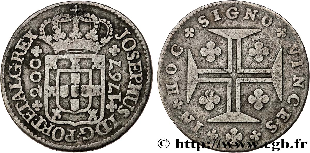 PORTUGAL 200 Réis frappe au nom de Joseph Ier 1767  XF 