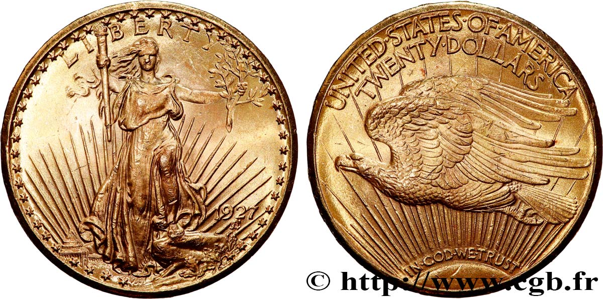 ORO, PALADIO Y PLATINO INVERSIÓN 20 Dollars  Saint-Gaudens” 1927 Philadelphie EBC 