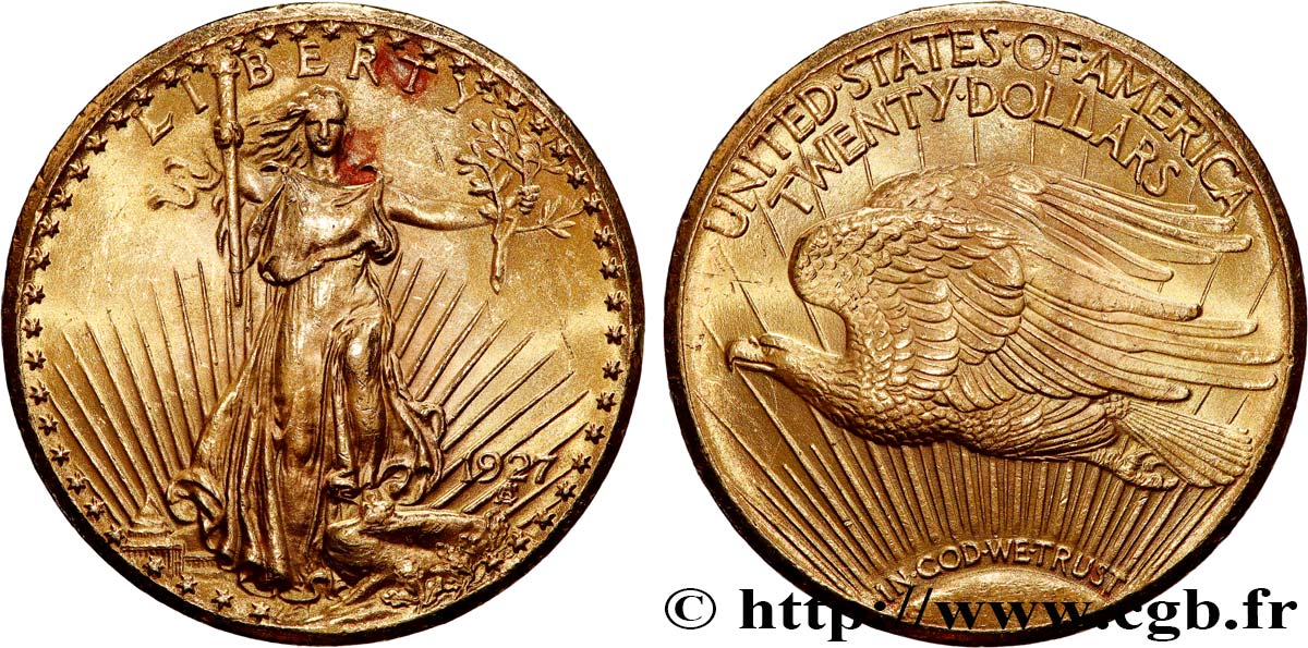 INVESTMENT GOLD 20 Dollars  Saint-Gaudens” 1927 Philadelphie AU 