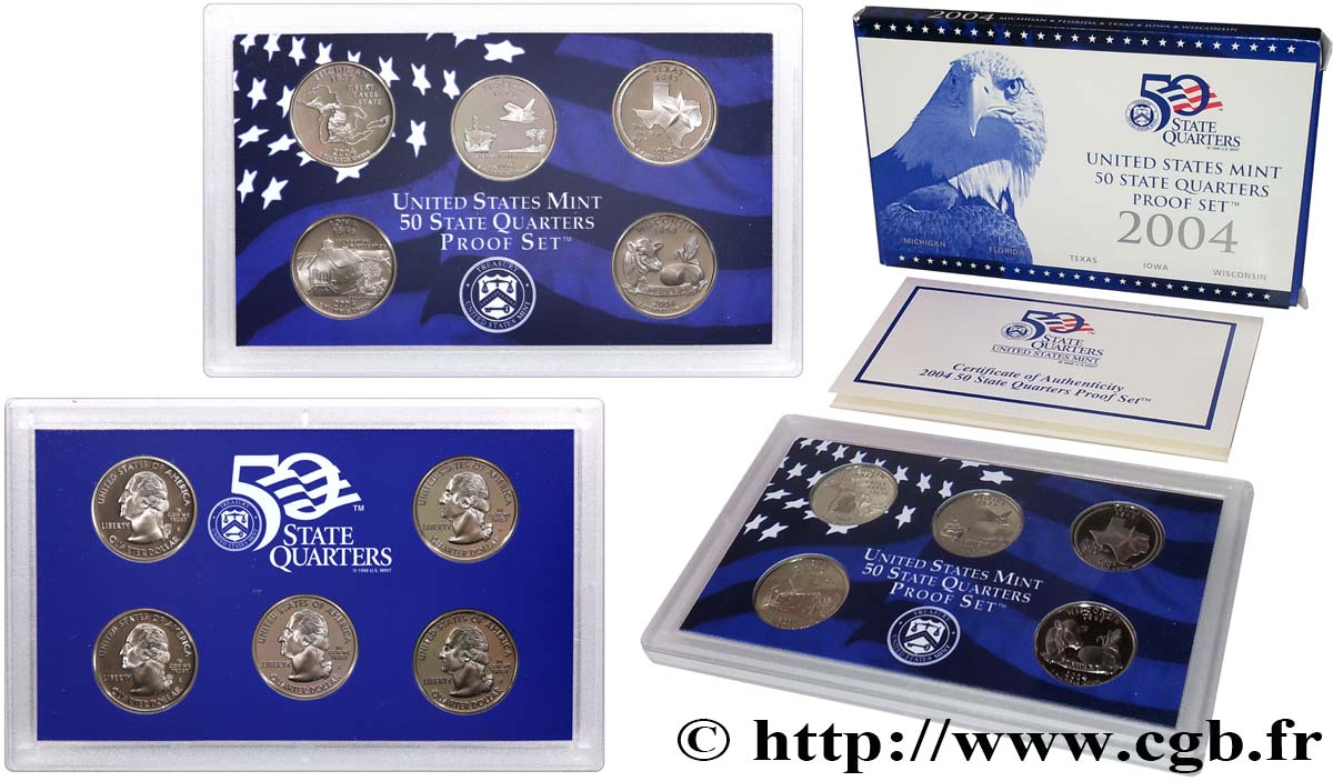 STATI UNITI D AMERICA 50 STATE QUARTERS - PROOF SET - 5 monnaies 2004 S- San Francisco FDC 