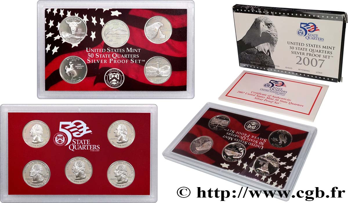 UNITED STATES OF AMERICA 50 STATE QUARTERS - SILVER PROOF SET - 5 monnaies 2007 S- San Francisco MS 