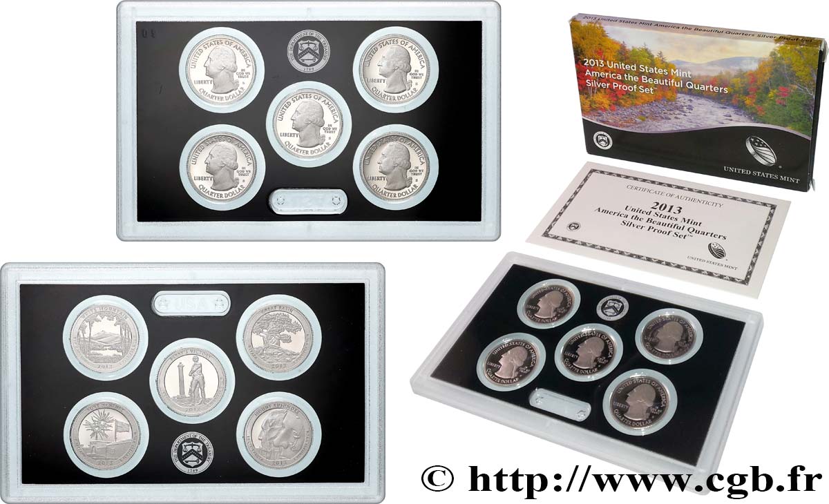 STATI UNITI D AMERICA AMERICAN THE BEAUTIFUL - QUARTERS SILVER PROOF SET - 5 monnaies 2013 S- San Francisco FDC 
