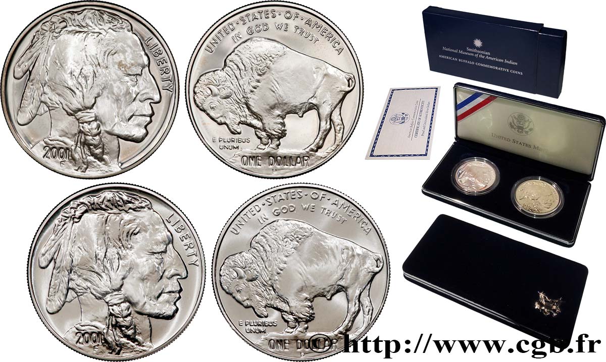ÉTATS-UNIS D AMÉRIQUE Série de 2 monnaies de 1 dollar - American Buffalo 2001  FDC 