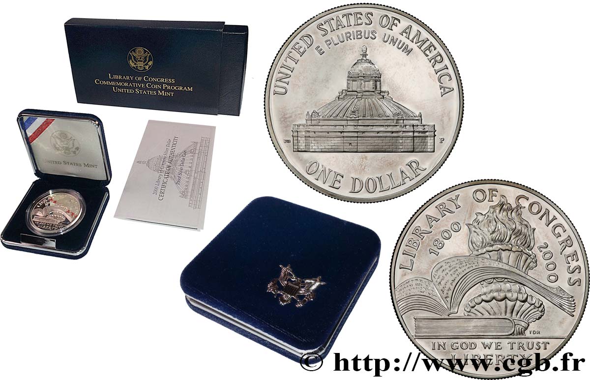 STATI UNITI D AMERICA 1 Dollar PROOF - Library of Congress - Bicentenaire 2000 Philadelphie FDC 