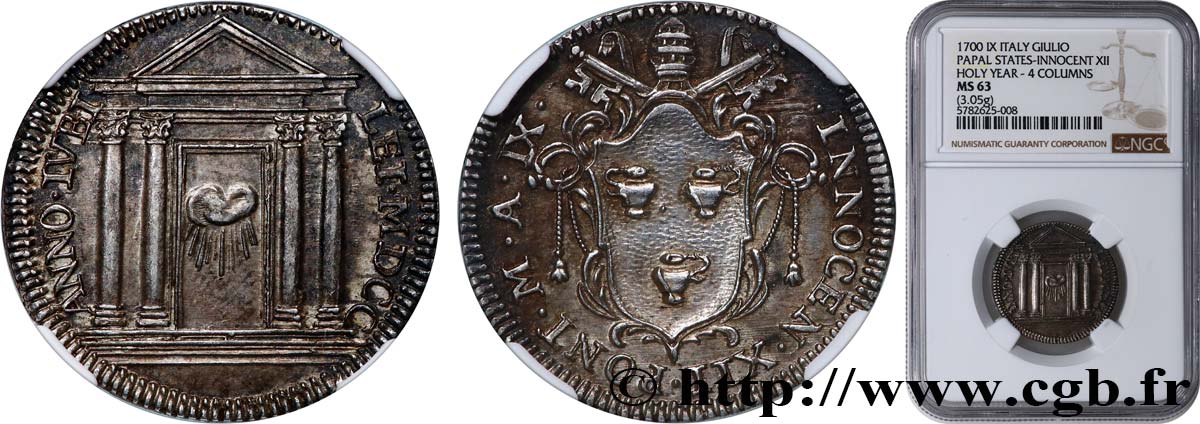 ITALIE - ÉTATS DU PAPE - INNOCENT XII (Antoine Pignatelli) Giulio année jubilaire 1700 Rome SPL63 NGC