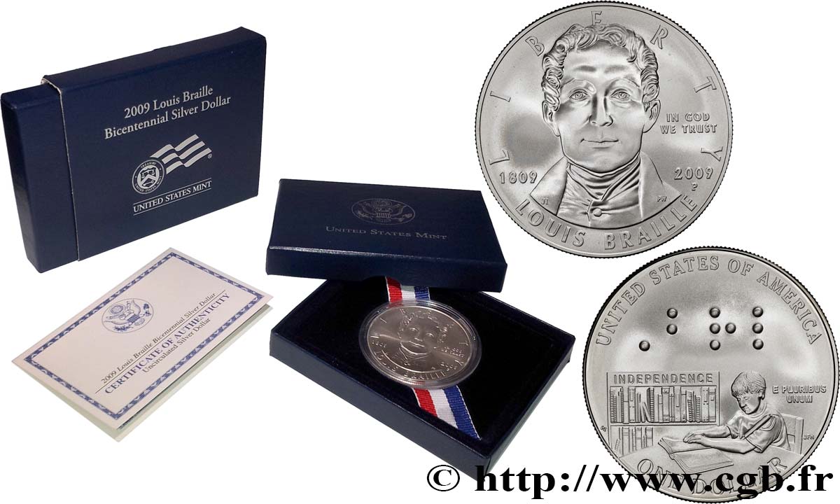 UNITED STATES OF AMERICA 1 Dollar Louis Braille 2009 Philadelphie MS 