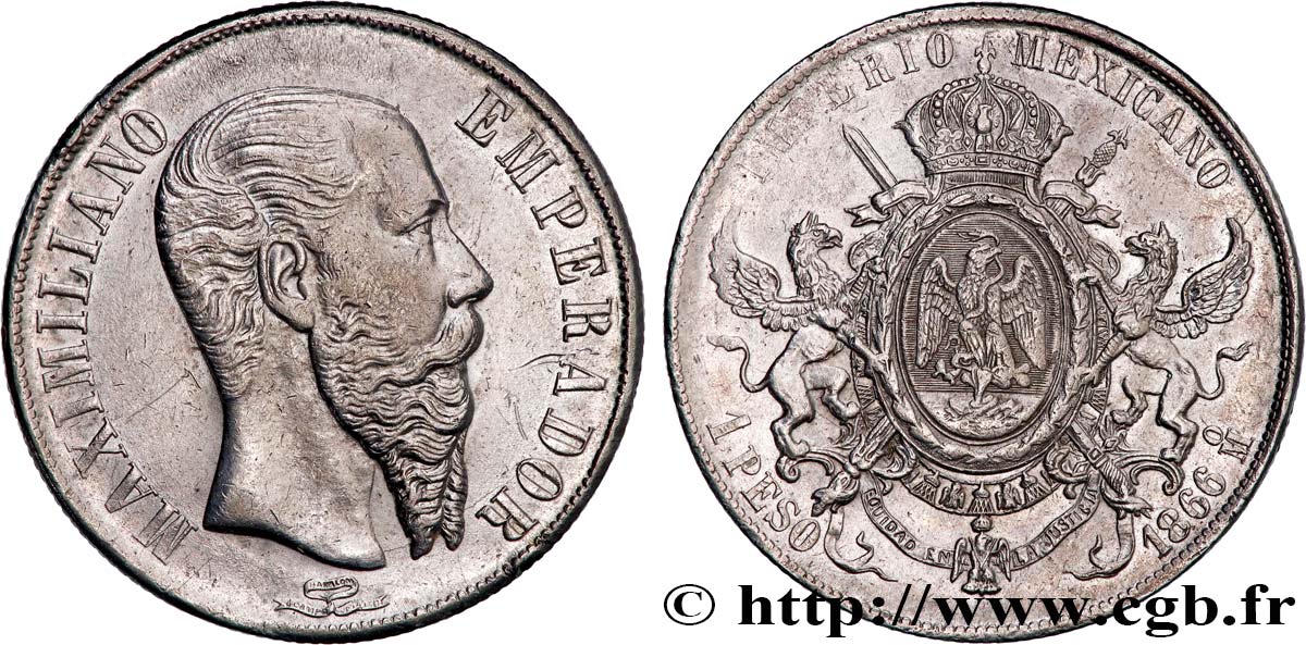 MESSICO 1 Peso Empereur Maximilien 1866 Mexico q.SPL 