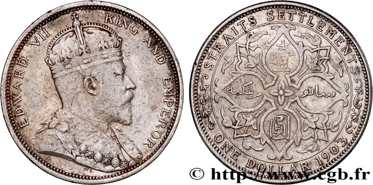 MALAISIE - ÉTABLISSEMENTS DES DÉTROITS - ÉDOUARD VII 1 Dollar 1903 Bombay TTB 