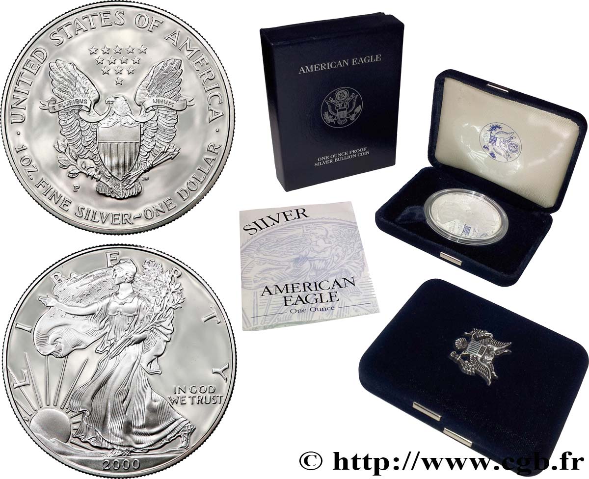 UNITED STATES OF AMERICA 1 Dollar type Silver Eagle Proof 2000 Philadelphie MS 
