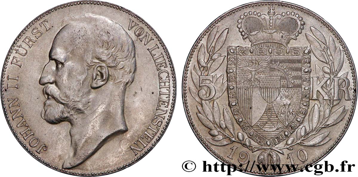 LIECHTENSTEIN - PRINCIPALITY OF LIECHTENSTEIN - JOHN II 5 Kroner 1910 Berne AU 