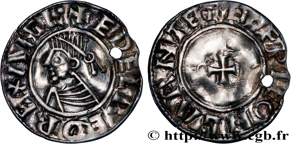 ROYAUME D ANGLETERRE - ÆTHELRED II Denier à la petite croix c. 1009-1017 York, monétaire Danfin, type I TTB+ 