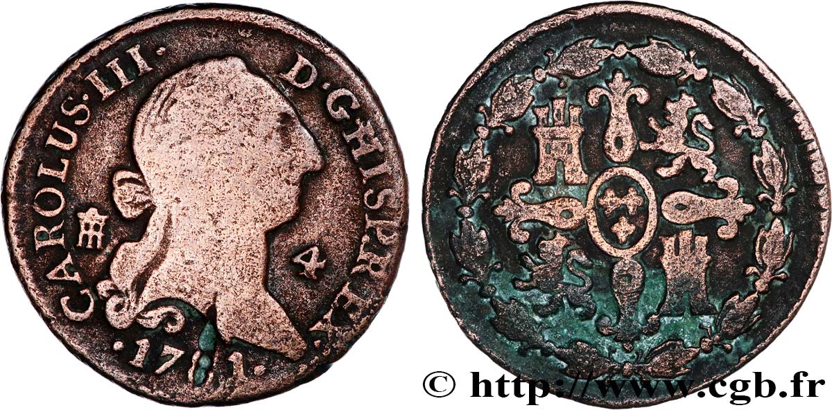 ESPAGNE 4 Maravedis Charles III  1781 Ségovie TB 