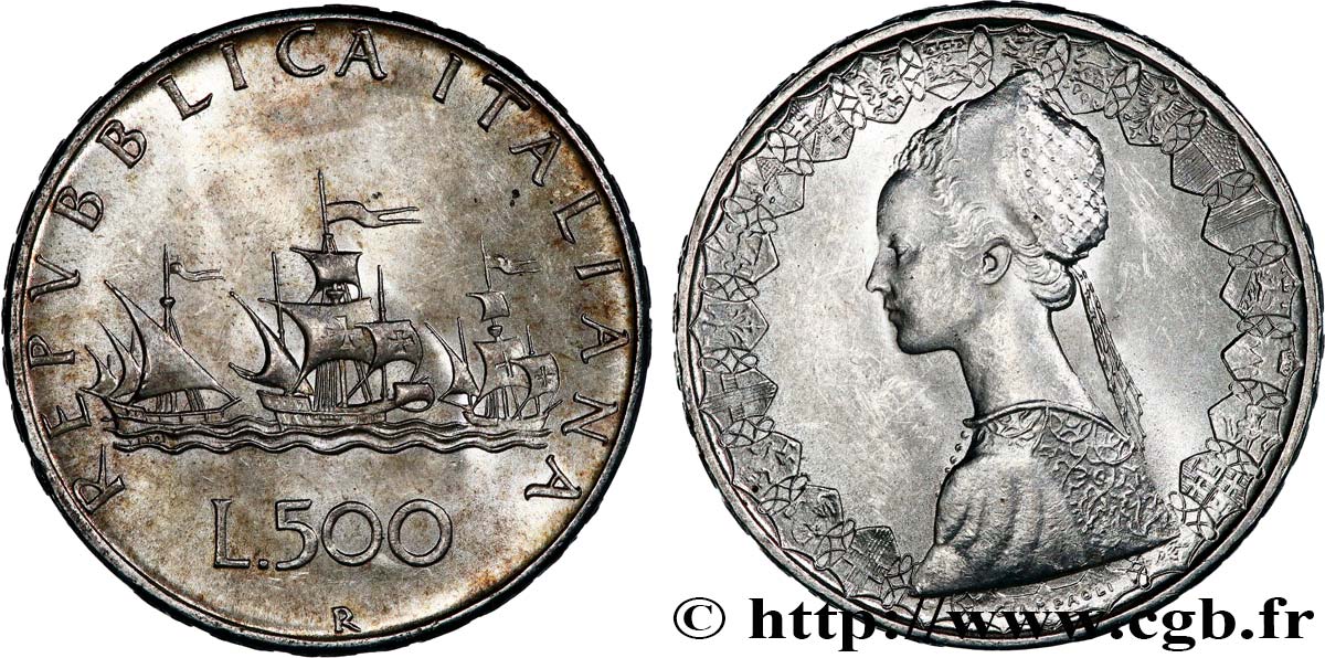 ITALIE 500 Lire “caravelles” 1966 Rome SPL 