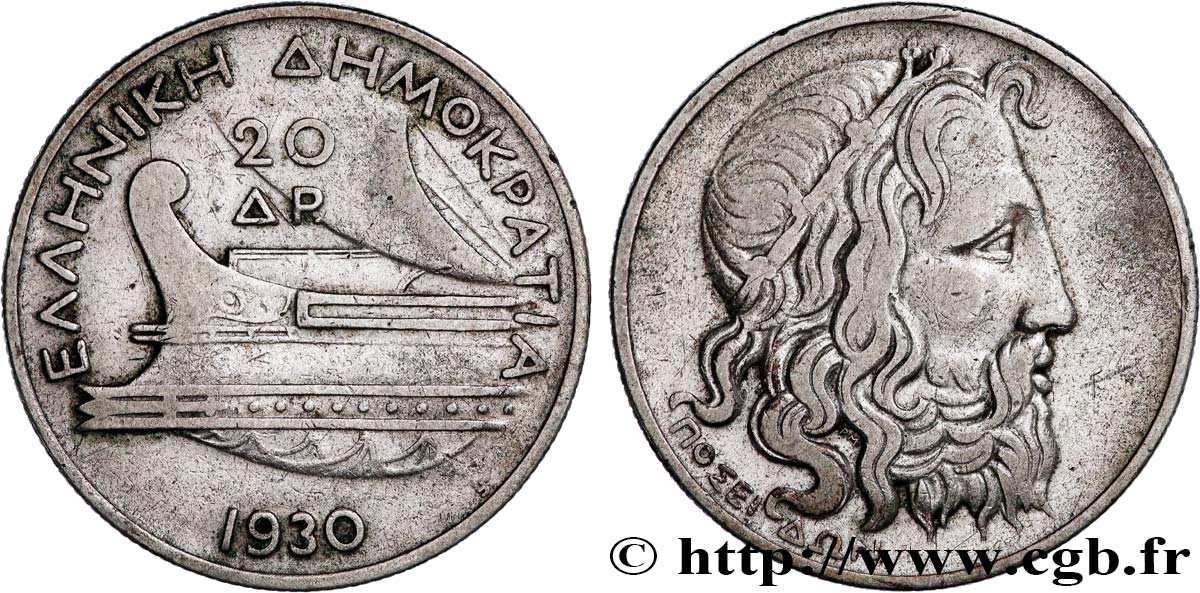GRÈCE 20 Drachmes 1930 Londres TTB 
