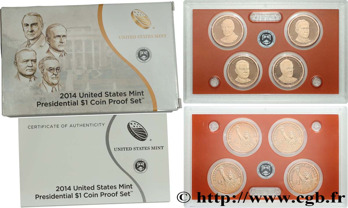 VEREINIGTE STAATEN VON AMERIKA PRESIDENTIAL SET - 1 Dollar - PROOF SET - 4 monnaies 2014 S- San Francisco ST 