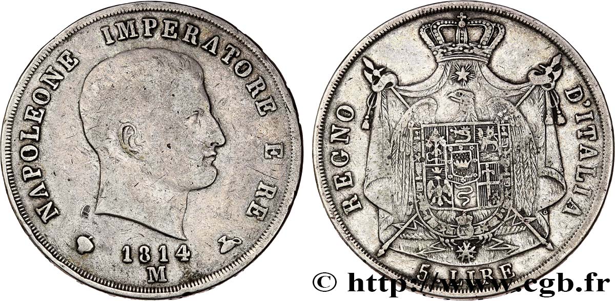 ITALIEN - Königreich Italien - NAPOLÉON I. 5 Lire 1814 Milan S 