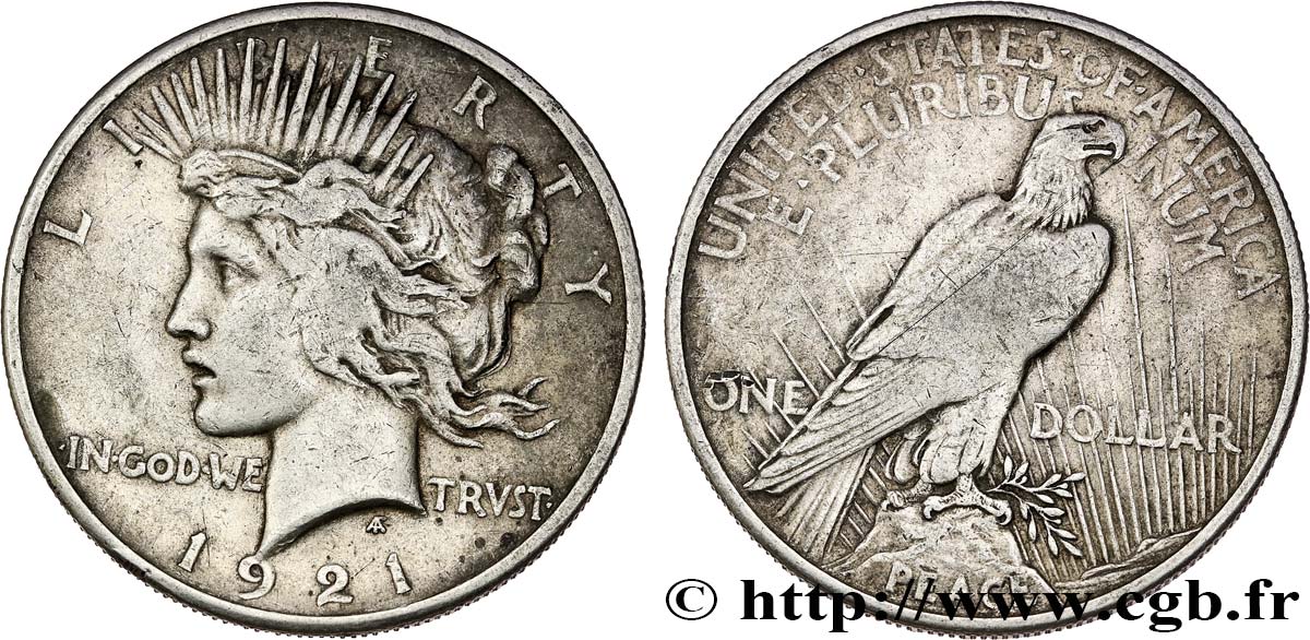UNITED STATES OF AMERICA 1 Dollar Peace (High Relief) 1921 Philadelphie VF 