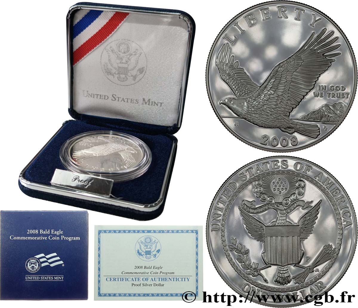 UNITED STATES OF AMERICA 1 Dollar Proof - Bald Eagle Recovery and National Emblem 2008 Philadelphie MS 