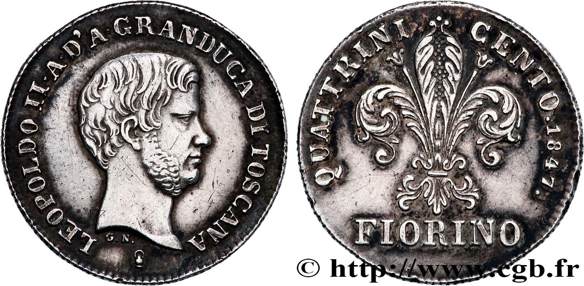 ITALIA - GRAN DUCADO DE TOSCANA - LEOPOLDO II 1 Fiorino  1847 Florence MBC+ 
