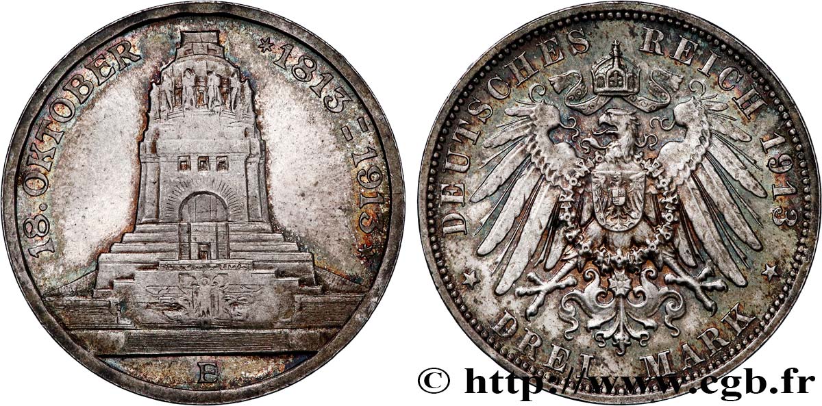 GERMANY - SAXONY 3 Mark ‘Monument de la Bataille des Peuples’  1913 Muldenhütten AU 
