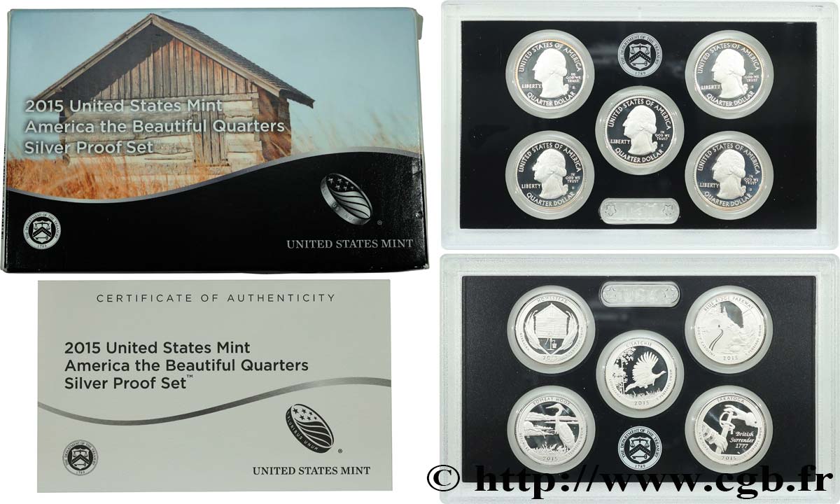 UNITED STATES OF AMERICA AMERICAN THE BEAUTIFUL - QUARTERS SILVER PROOF SET - 5 monnaies 2015 S- San Francisco MS 