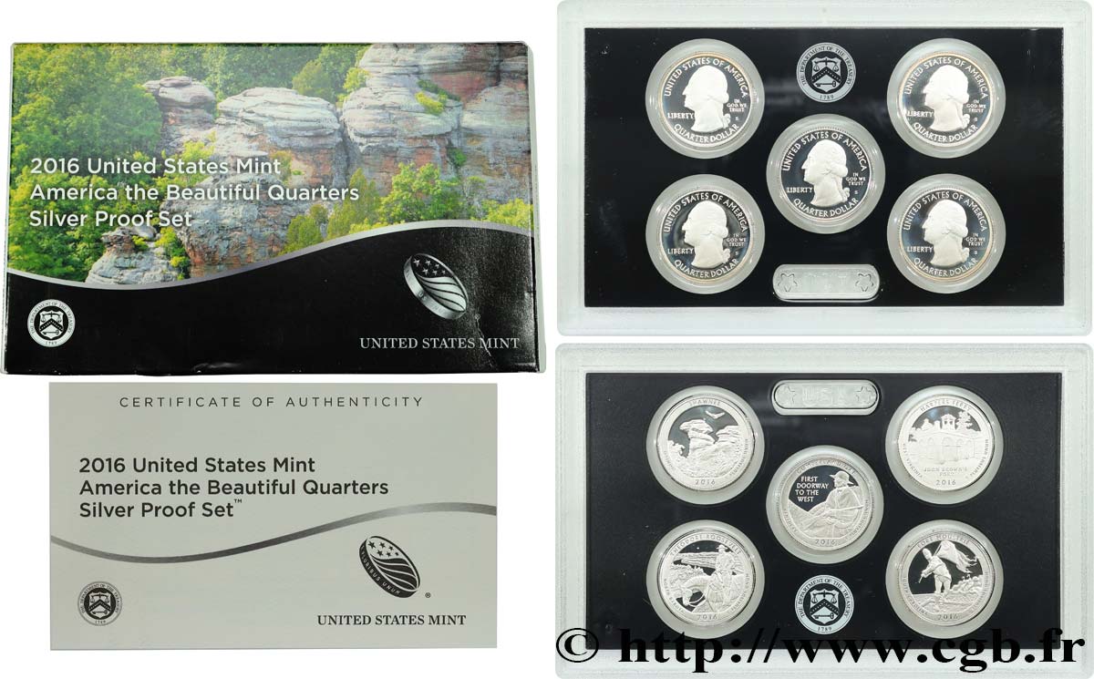 UNITED STATES OF AMERICA AMERICAN THE BEAUTIFUL - QUARTERS SILVER PROOF SET - 5 monnaies 2016 S- San Francisco MS 