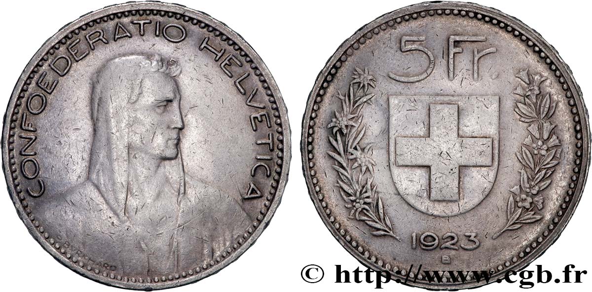 SWITZERLAND 5 Francs Berger 1923 Berne VF 