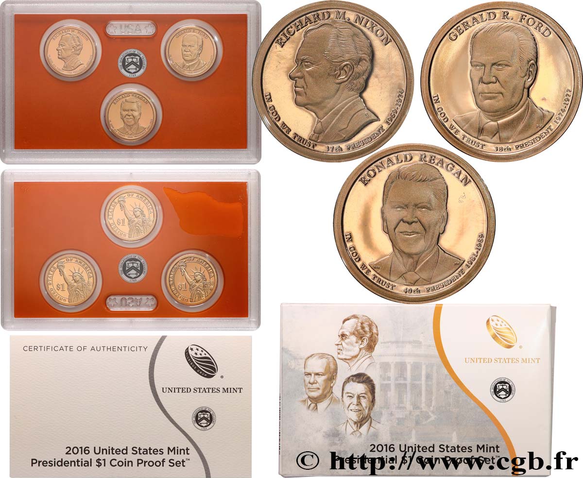 ÉTATS-UNIS D AMÉRIQUE PRESIDENTIAL SET - 1 Dollar - PROOF SET - 3 monnaies 2016 S- San Francisco FDC 