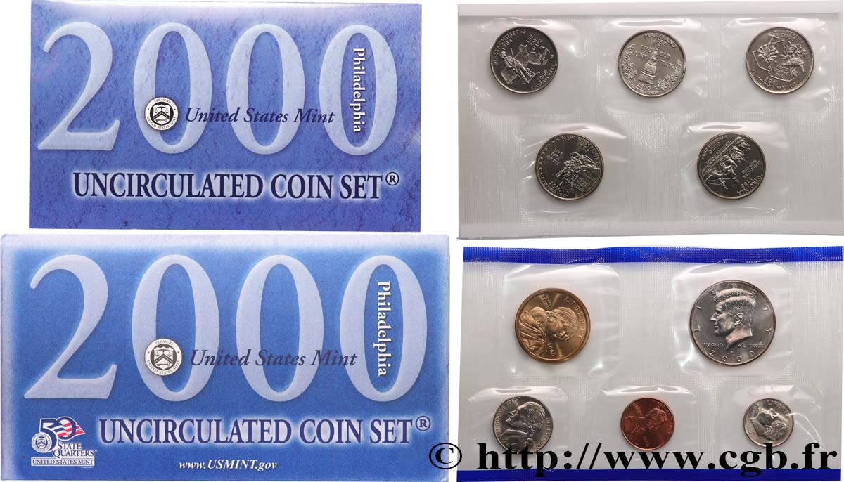 STATI UNITI D AMERICA Série 10 monnaies - Uncirculated Coin set 2000 Philadelphie FDC 