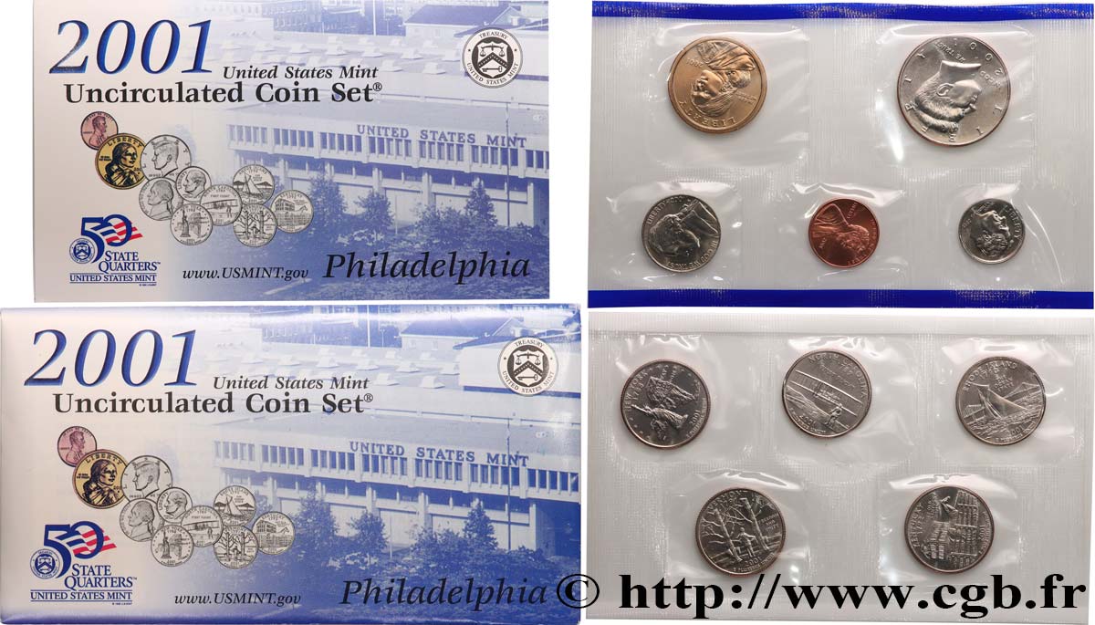 UNITED STATES OF AMERICA Série 10 monnaies - Uncirculated Coin set 2001 Philadelphie MS 